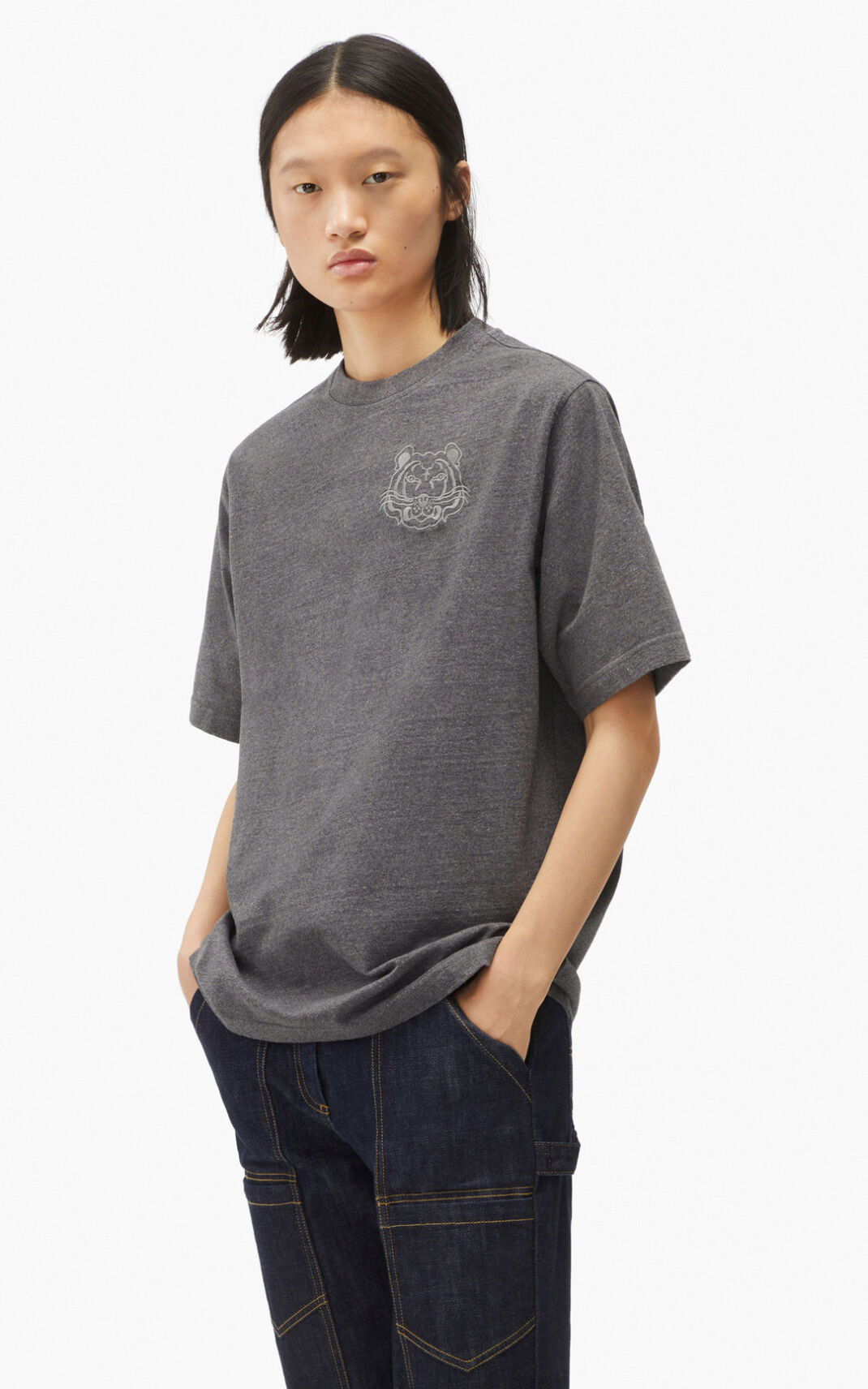 T Shirt Kenzo RE/relaxed casual Femme Grise Foncé | QRKY-13584